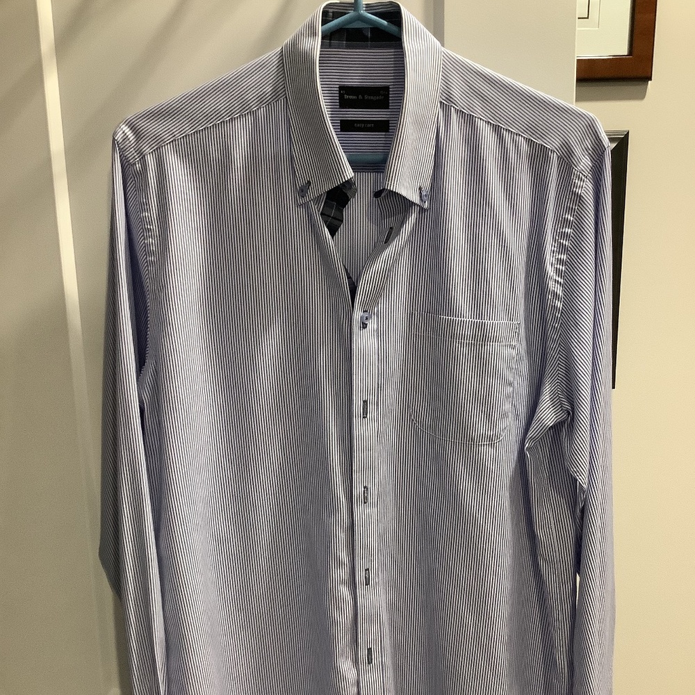 Bruun & Stengade button down dress shirt, blue and white stripe, size 40